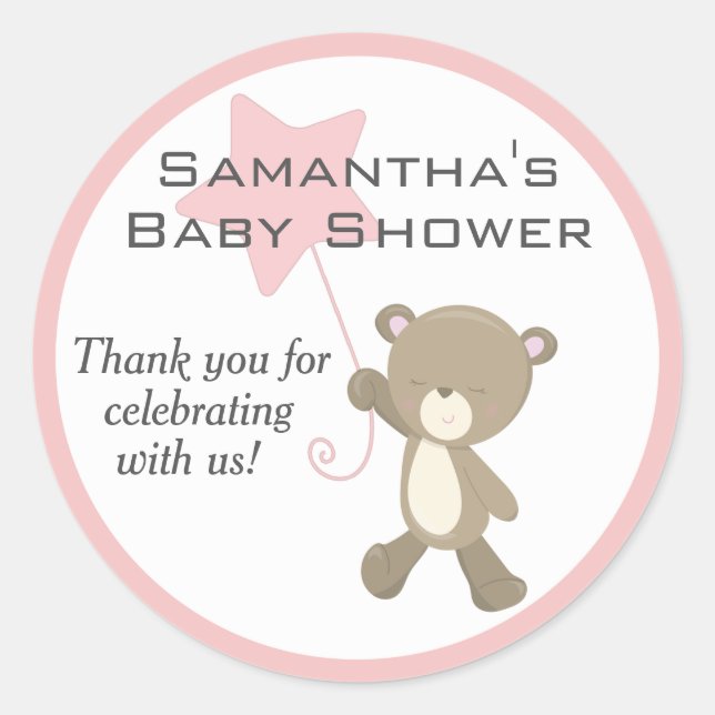 Pegatina Redonda Cute Teddy Bear Baby Shower (Anverso)