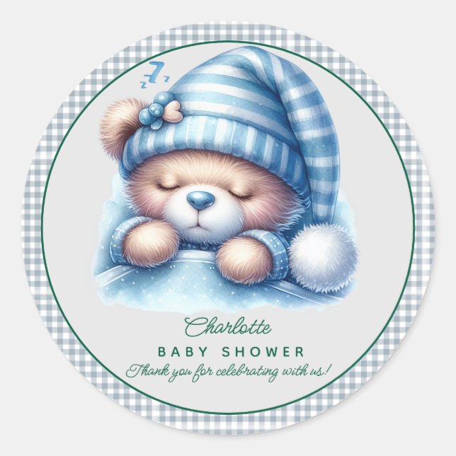 Pegatina Redonda Cute Teddy Bear Baby Shower (Anverso)