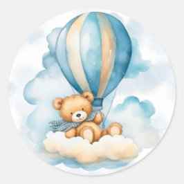 Pegatina Redonda Cute Teddy Bear Balones de aire caliente Boy Baby 