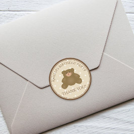 Pegatina Redonda Cute Teddy Bear Cub Baby First Birday Gracias