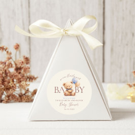 Pegatina Redonda Cute Teddy Bear Globos Boho Azul Rosa Floral