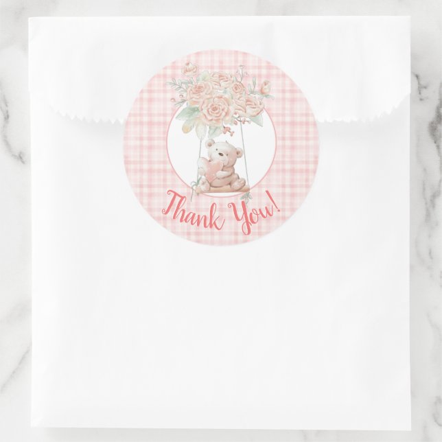 Pegatina Redonda Cute Teddy Bear Gracias (Bolso)