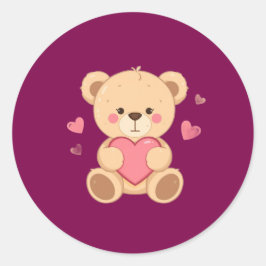 Pegatina Redonda Cute Teddy Bear Holding Heart – Valentine Love Ill