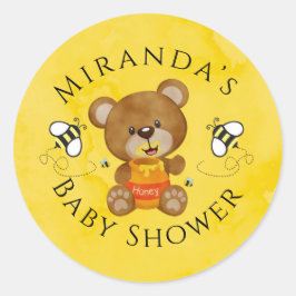 Pegatina Redonda Cute Teddy Bear Honey Bumblebee Baby Shower