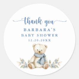 Pegatina Redonda Cute Teddy Bear Winter Baby Shower Gracias