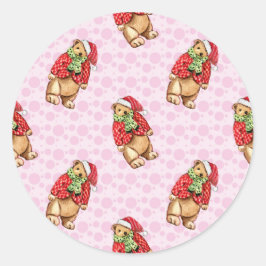 Pegatina Redonda Cute teddy bears in santa hats and red coats – pin