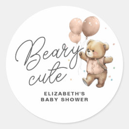 Pegatina Redonda Cute Teddy Beary Sweet Baby Shower Fiesta