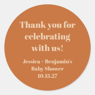 Pegatina Redonda Cute Terracotta Baby Shower Personalizado Gracias