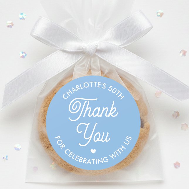 Pegatina Redonda Cute Thank You Birthday Name Any Age Blue Modern (Subido por el creador)