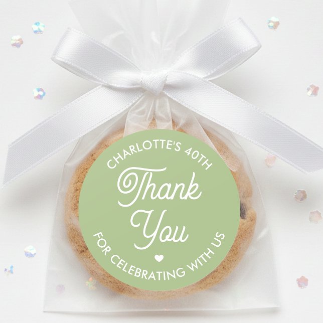 Pegatina Redonda Cute Thank You Birthday Name Any Age Green Modern (Subido por el creador)