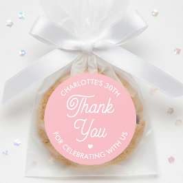 Pegatina Redonda Cute Thank You Birthday Name Any Age Pink Modern