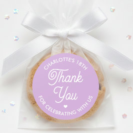 Pegatina Redonda Cute Thank You Birthday Name Any Age Purple Modern