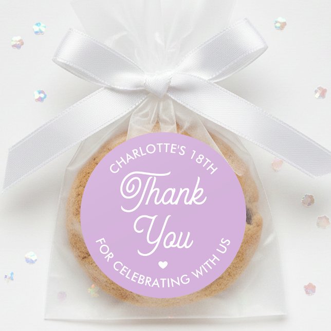 Pegatina Redonda Cute Thank You Birthday Name Any Age Purple Modern (Subido por el creador)