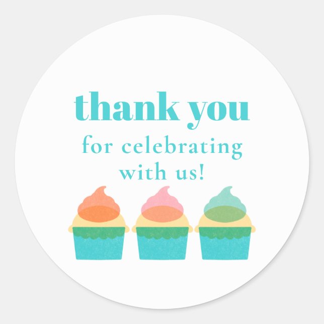 Pegatina Redonda Cute Thank You Modern Whimsical Birthday  (Anverso)