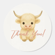 Cute Thank You Sticker with Highland Cow