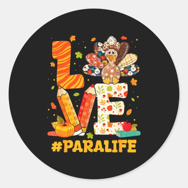 Pegatina Redonda Cute Thanksgiving Love Para Teacher Turkey Autumn  (Anverso)