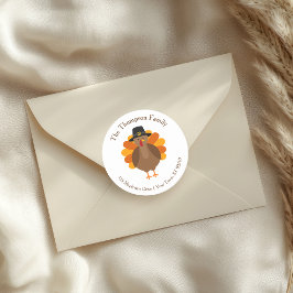 Pegatina Redonda Cute Thanksgiving Turkey | Fall Envelope Seal