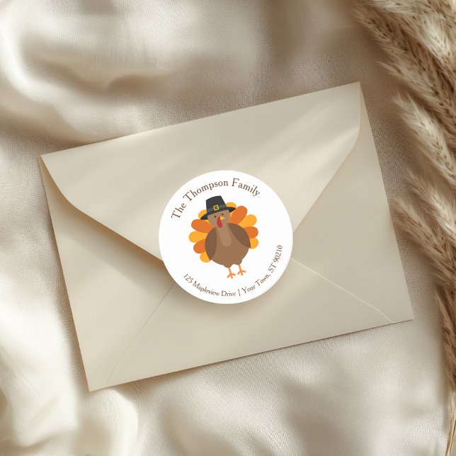 Pegatina Redonda Cute Thanksgiving Turkey | Fall Envelope Seal (Subido por el creador)