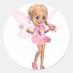 Pegatina Redonda Cute Toon Ballerina Fairy in Pink - de pie