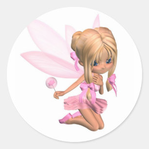 Pegatina Redonda Cute Toon Ballerina Hada en rosa - arrodillado