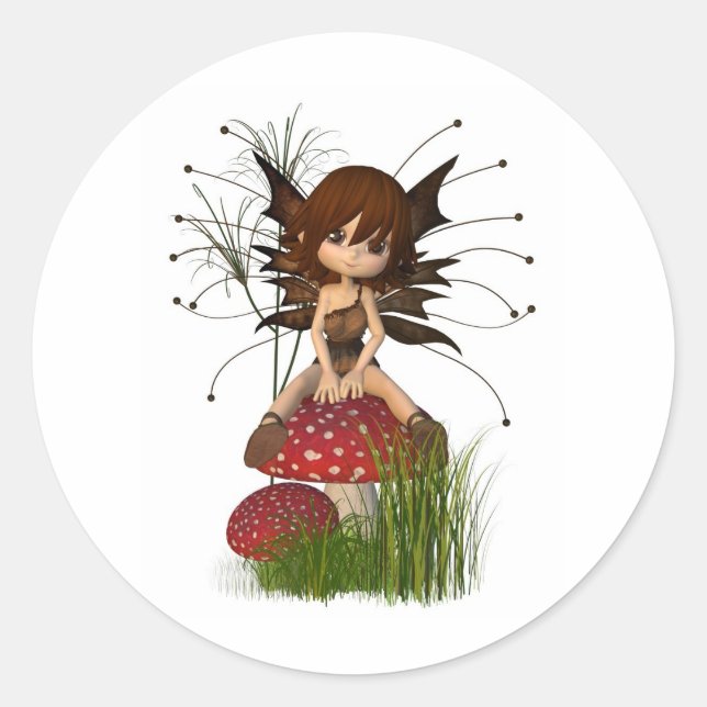 Pegatina Redonda Cute Toon Otoño Hada y Toadstool (Anverso)
