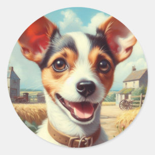 Pegatina Redonda Cute Toy Fox Terrier Pintura