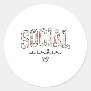 Pegatina Redonda Cute trabajador social Floral Advocacy Support Soc