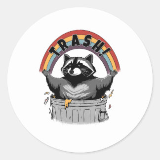 Pegatina Redonda Cute Trash Panda Raccoon Salve La Basura Panda