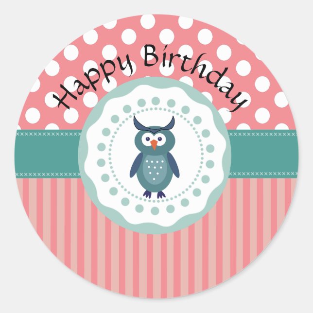 Pegatina Redonda Cute Trendy chica divertido personalizado owl pers (Anverso)