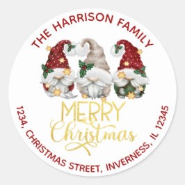 Pegatina Redonda Cute Tres Gnomes Feliz Dirección de Navidad
