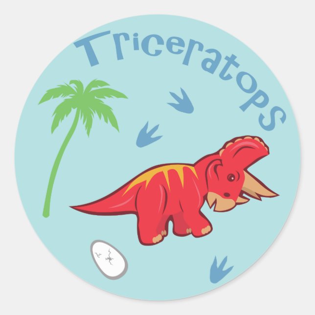 Pegatina Redonda Cute Triceratops (Anverso)
