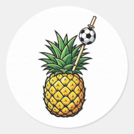 Pegatina Redonda Cute Tropical Soccer Pineapple Summer Sports Stick