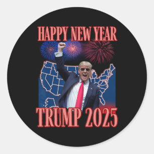 Pegatina Redonda Cute Trump Feliz Año Nuevo 2025 45 47 Outlaw Won S