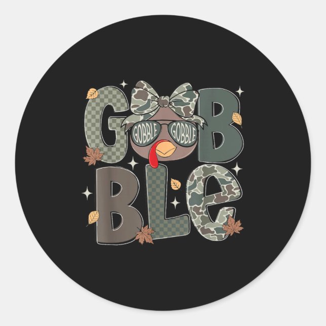 Pegatina Redonda Cute Turkey Camo Happy Thanksgiving Fall Kids Boy  (Anverso)