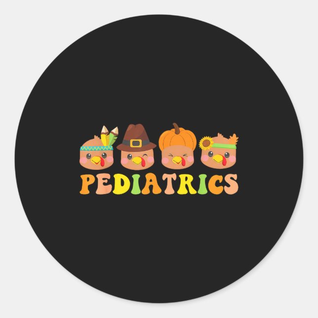 Pegatina Redonda Cute Turkeys Pediatrics Pumpkin Thanksgiving Fall  (Anverso)