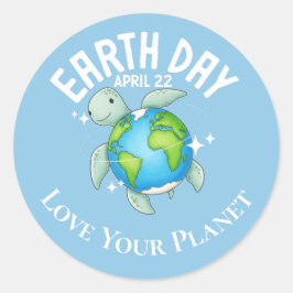 Pegatina Redonda Cute Turtle Earth Day Kids Eco Custom