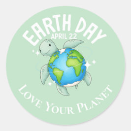 Pegatina Redonda Cute Turtle Earth Day Nature Eco Custom