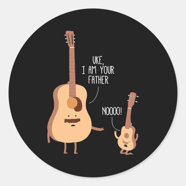 Pegatina Redonda Cute Uke I Am Your Father Funny Ukulele Guitar (Anverso)