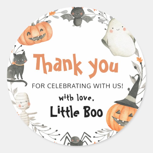 Pegatina Redonda Cute un pequeño Boo Halloween Otoño Baby Shower (Anverso)