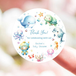 Pegatina Redonda Cute Under Sea Baby Shower Gracias