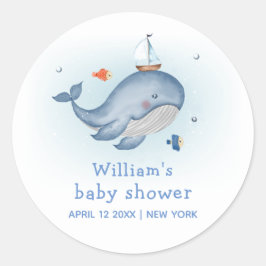 Pegatina Redonda Cute Under the See Whale Nautica Boy Baby Shower