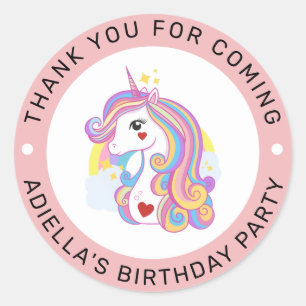 Pegatina Redonda Cute Unicorn Baby Shower Birthday Gracias