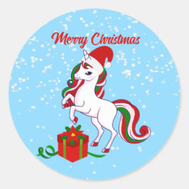 Pegatina Redonda Cute Unicorn Merry Christmas Classic Round Sticke