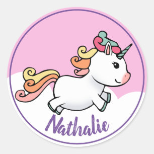 Pegatina Redonda Cute unicornio con nombre
