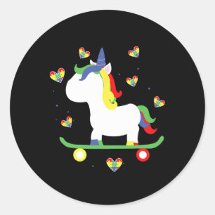 Pegatina Redonda Cute Unicornio Mágico de Corazones Autista Patinan