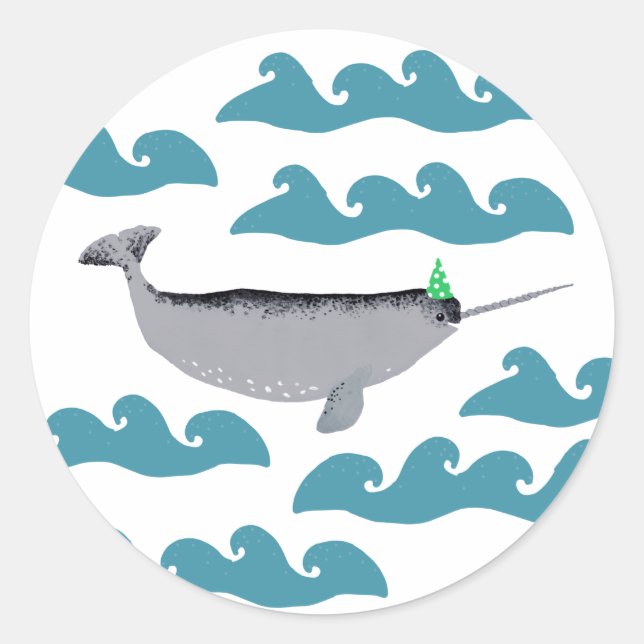 Pegatina Redonda Cute Unicornio Narwhal Whale Whaley Sea Kids (Anverso)