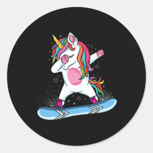 Pegatina Redonda Cute Unicornio Snowboard Esquí Dabbing Unicorn S