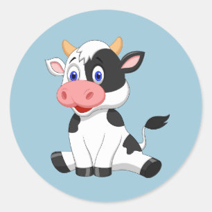 Pegatina Redonda Cute vaca animada