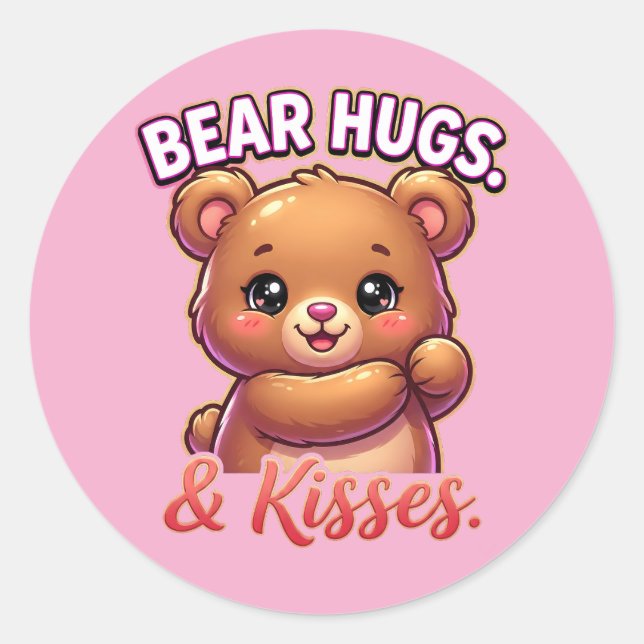 Pegatina Redonda Cute Valentine Bear – Bear Hugs & Kisses (Anverso)