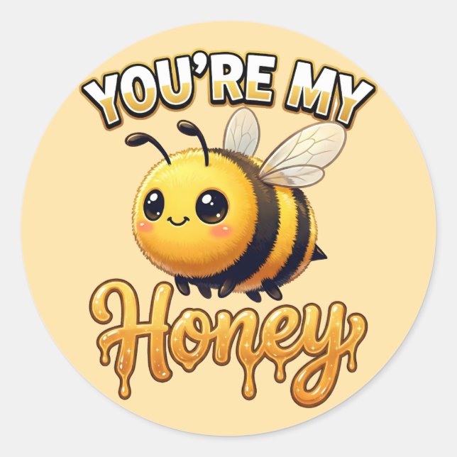 Pegatina Redonda Cute Valentine Bee – You’re My Honey (Anverso)